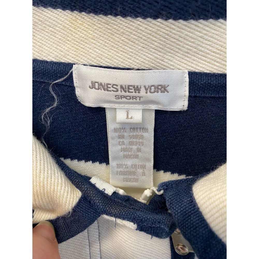 Jones New York Sports Jacket LARGE Womens Striped 100% Cotton Navy Blue White - Picture 6 of 7